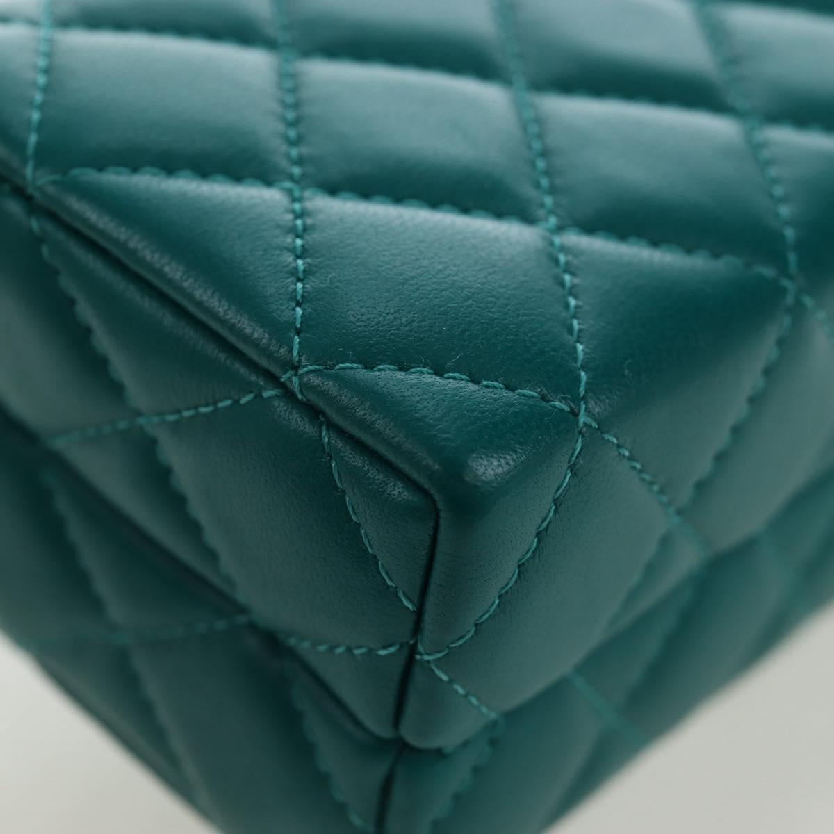 CHANEL Matelasse Chain Shoulder Bag Lamb Skin Green Gold CC Auth 195029SM