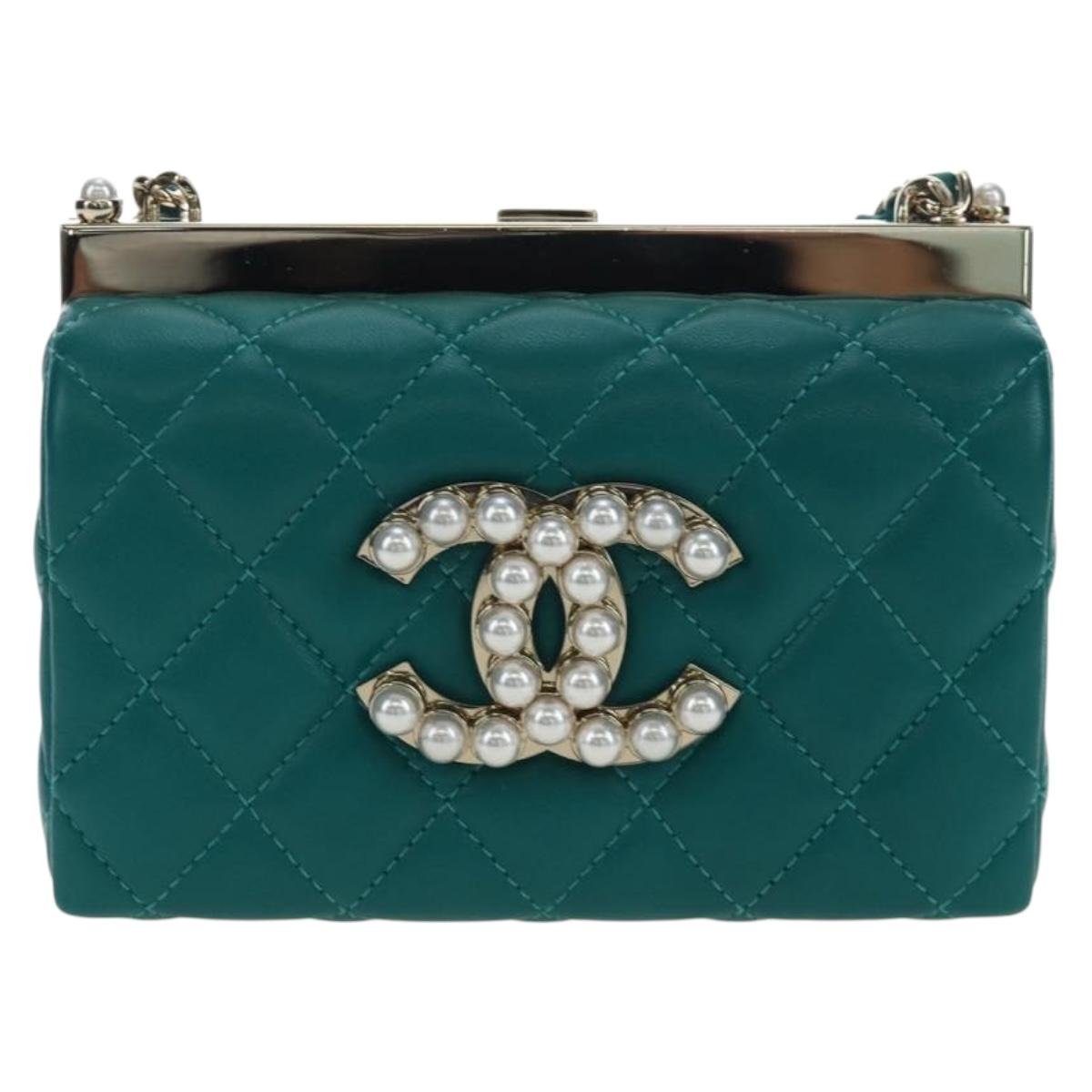 CHANEL Matelasse Chain Shoulder Bag Lamb Skin Green Gold CC Auth 195029SM