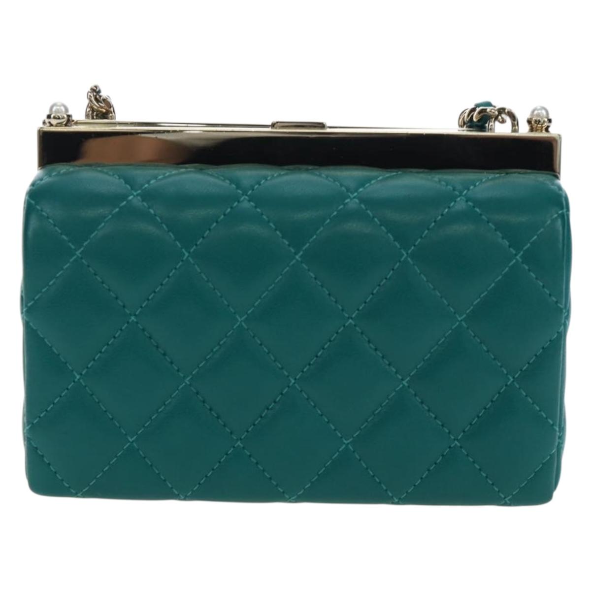 CHANEL Matelasse Chain Shoulder Bag Lamb Skin Green Gold CC Auth 195029SM