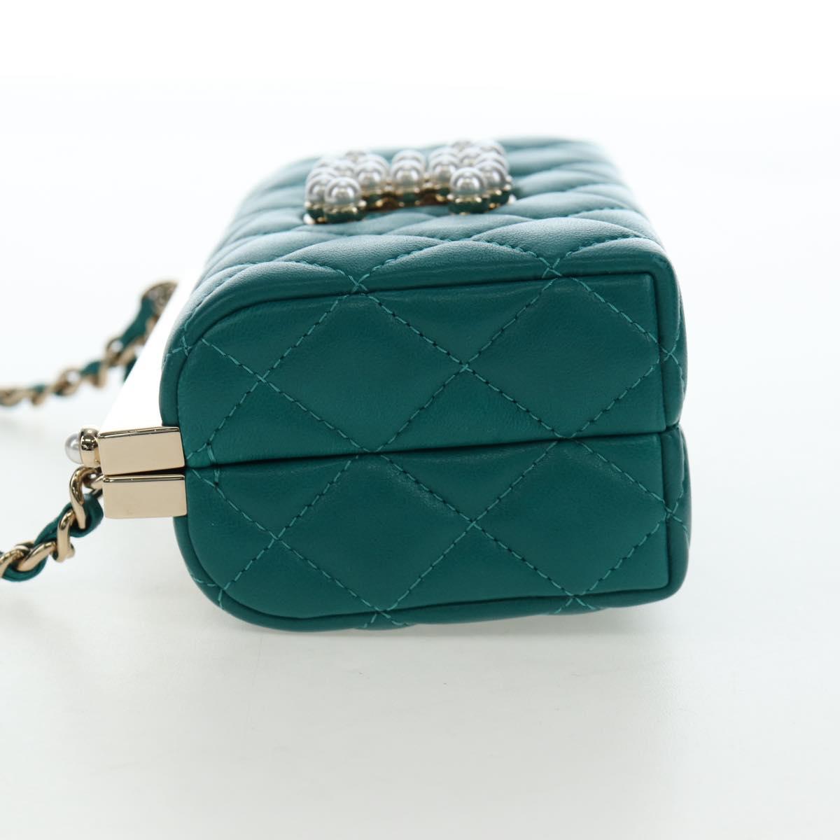CHANEL Matelasse Chain Shoulder Bag Lamb Skin Green Gold CC Auth 195029SM