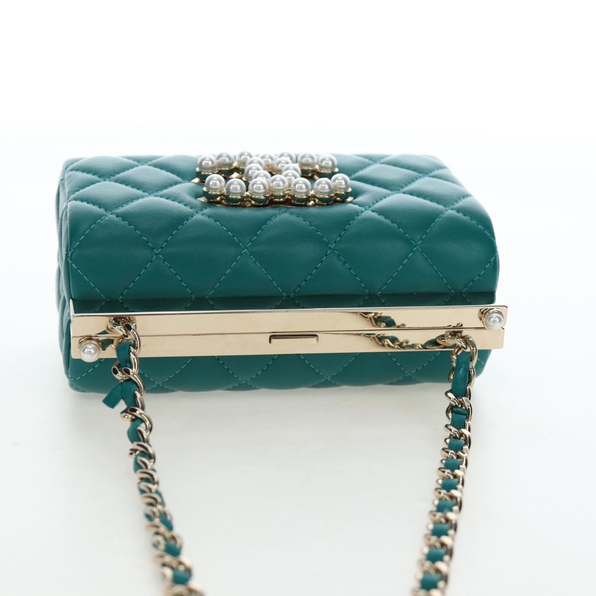 CHANEL Matelasse Chain Shoulder Bag Lamb Skin Green Gold CC Auth 195029SM