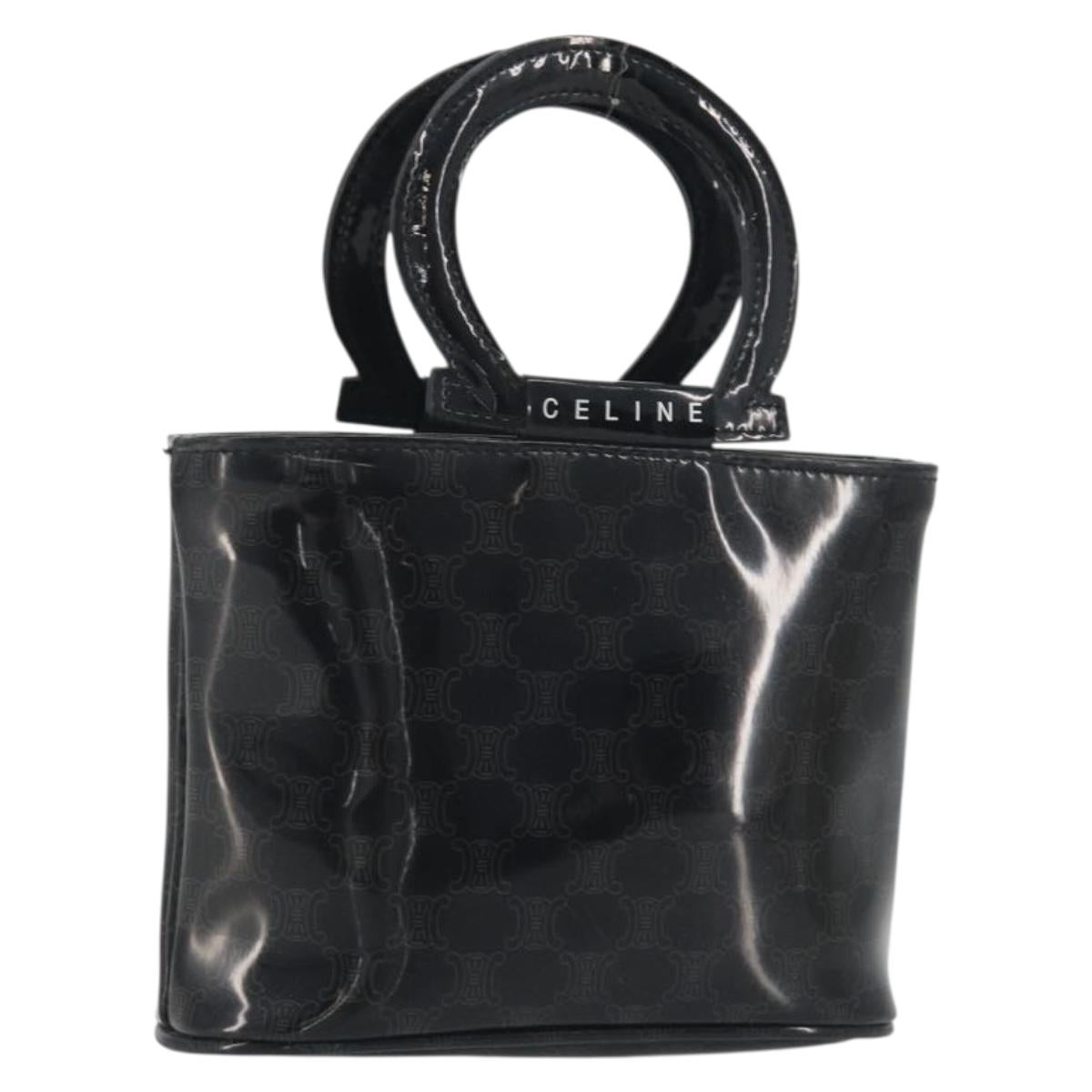 CELINE Macadam Canvas Hand Pouch Vinyl Black Auth 195036