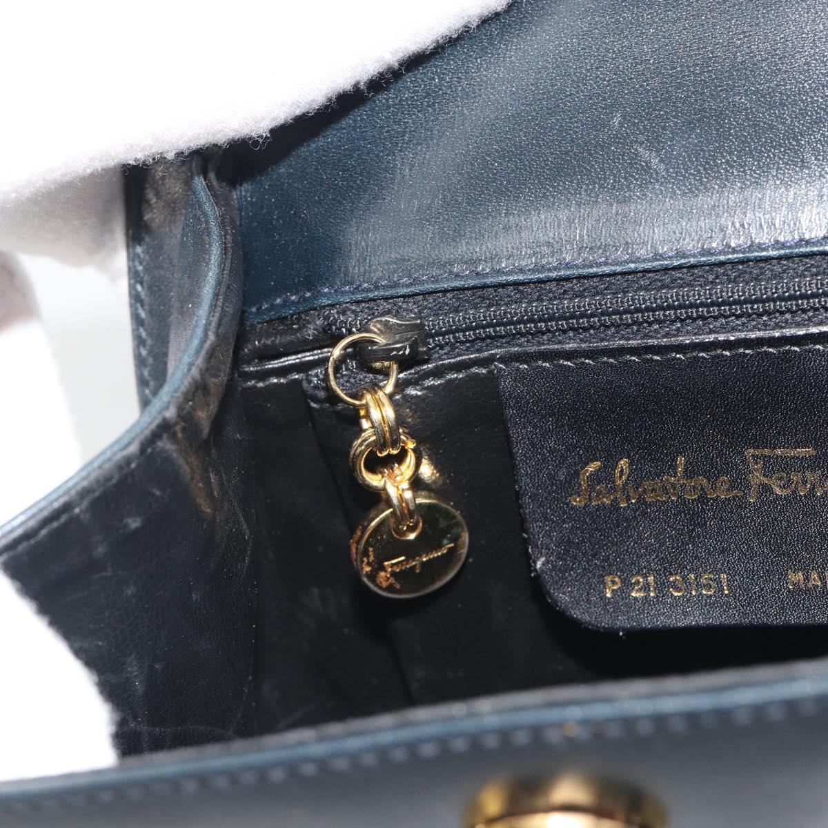 Salvatore Ferragamo Gancini Shoulder Bag Leather Black Gold Auth 195042