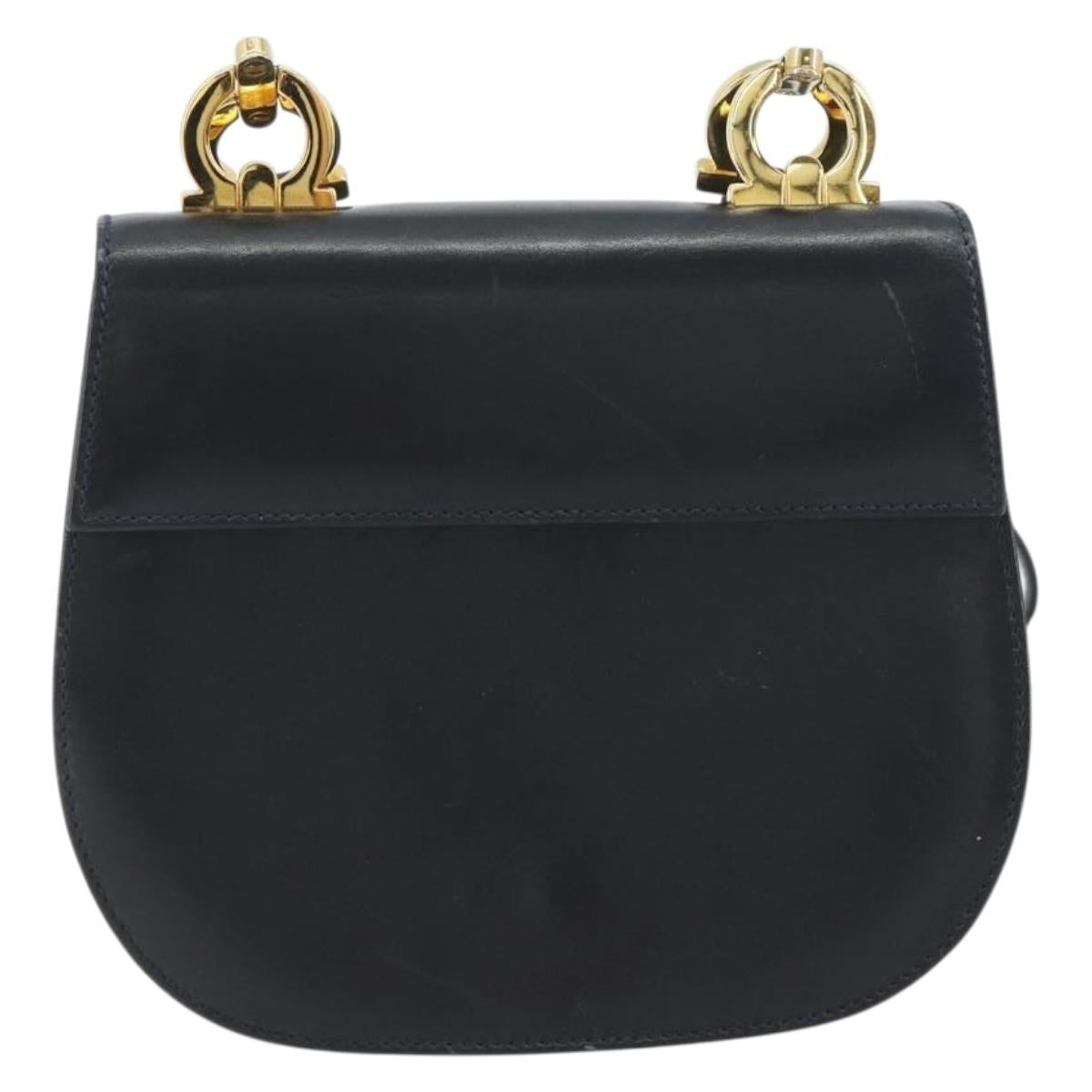 Salvatore Ferragamo Gancini Shoulder Bag Leather Black Gold Auth 195042