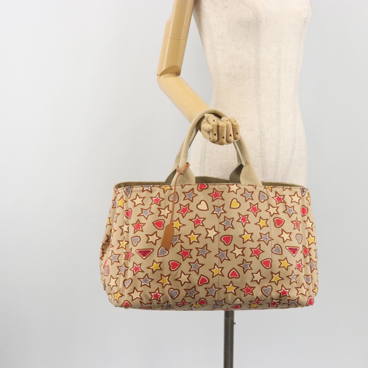 PRADA Canapa M Hand Bag Canvas Beige Gold Auth 195043A