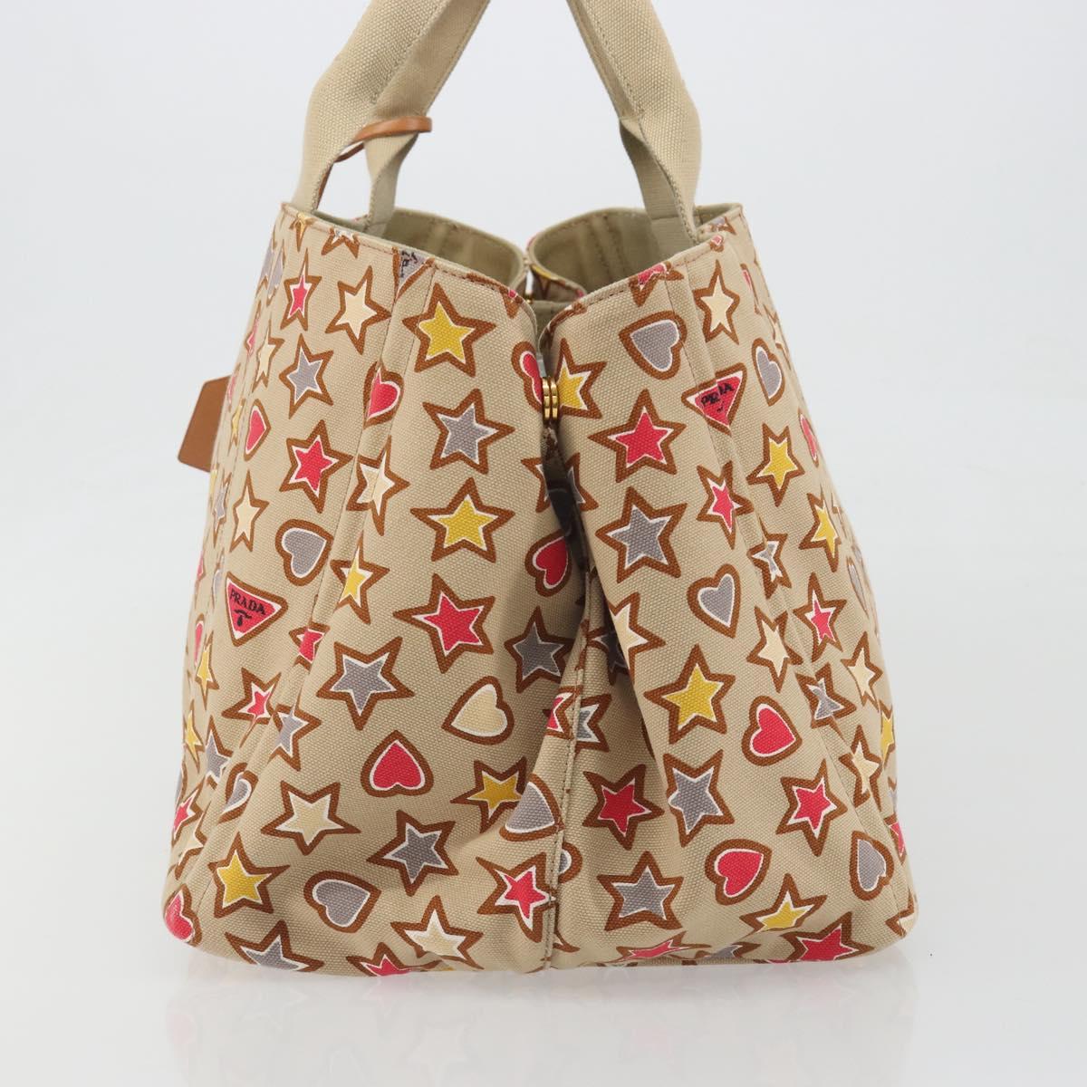 PRADA Canapa M Hand Bag Canvas Beige Gold Auth 195043A