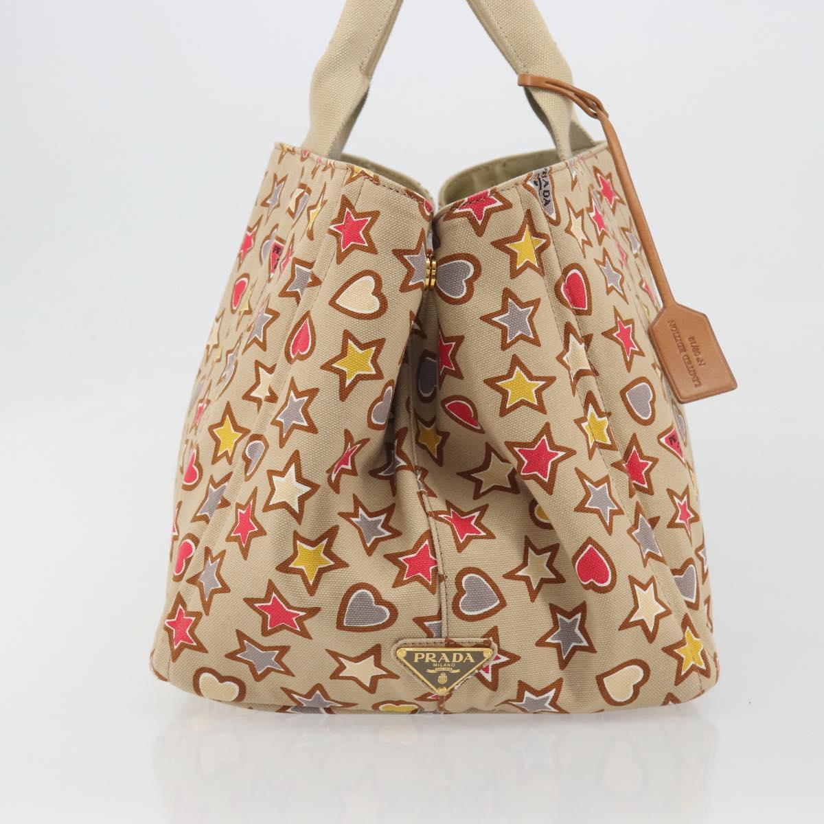 PRADA Canapa M Hand Bag Canvas Beige Gold Auth 195043A