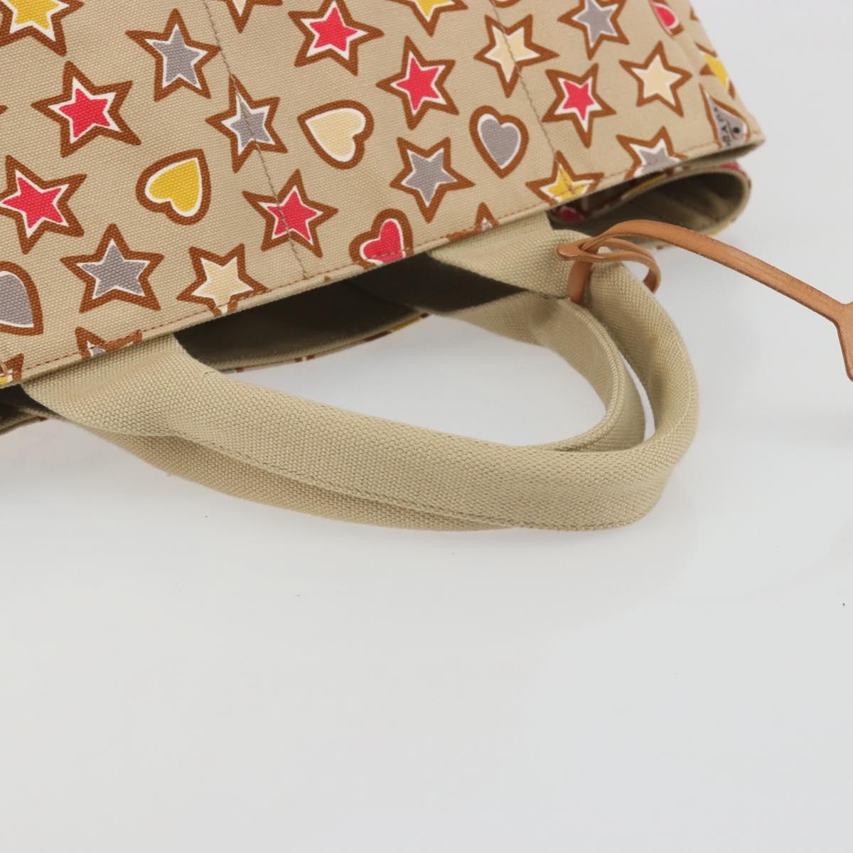 PRADA Canapa M Hand Bag Canvas Beige Gold Auth 195043A
