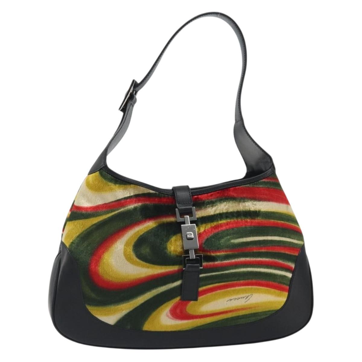 GUCCI Jackie Shoulder Bag Velor Multicolor Silver 001 3306 Auth 195044