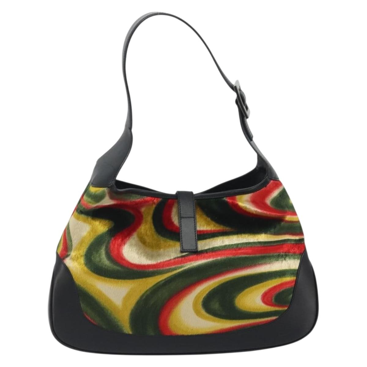 GUCCI Jackie Shoulder Bag Velor Multicolor Silver 001 3306 Auth 195044