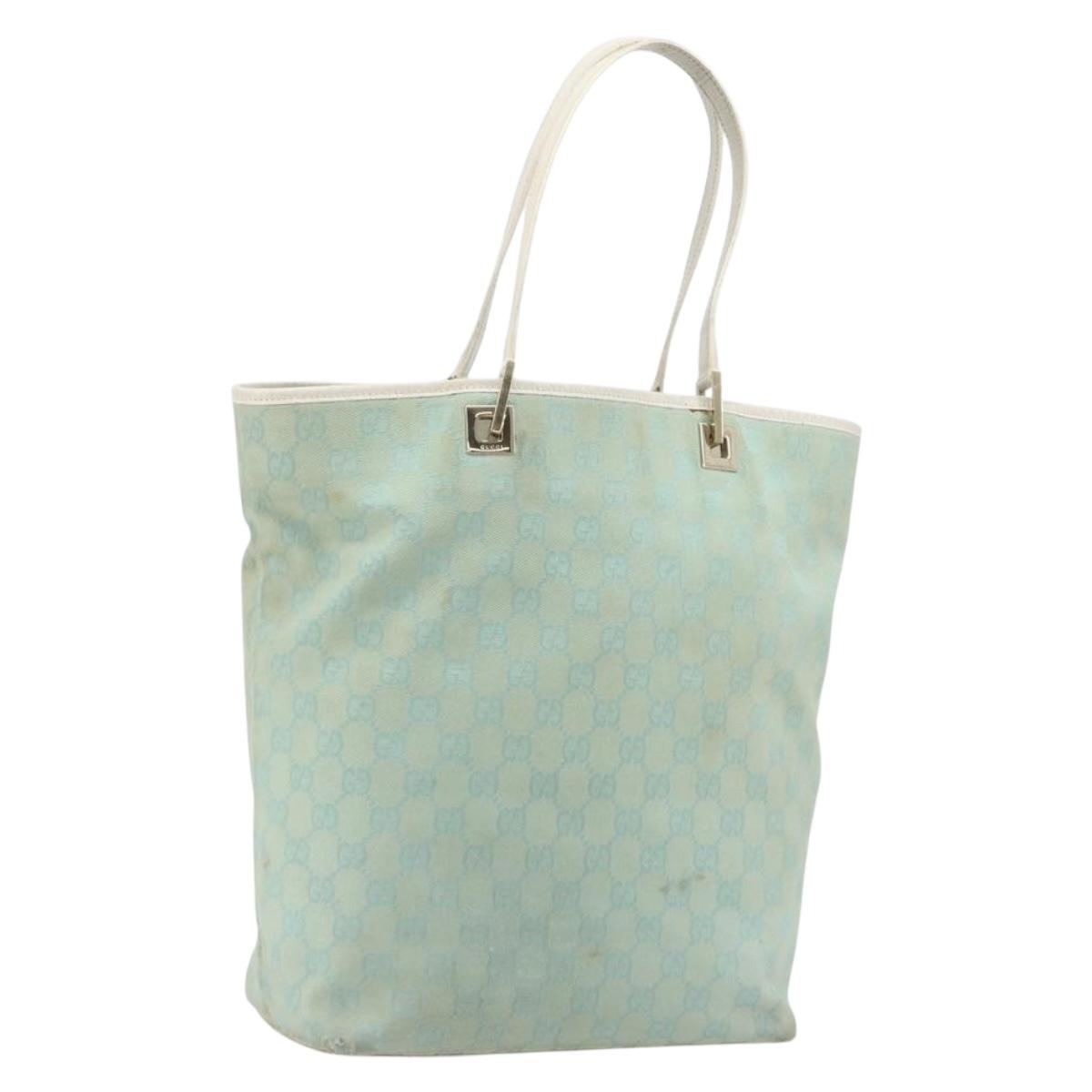 GUCCI GG Canvas Tote Bag Light Blue Gold 002 1098 Auth 195045