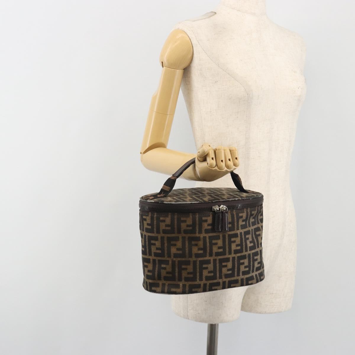 FENDI Zucca Canvas Vanity Pouch Black Brown Auth 195048