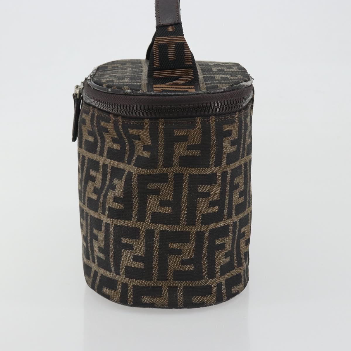 FENDI Zucca Canvas Vanity Pouch Black Brown Auth 195048