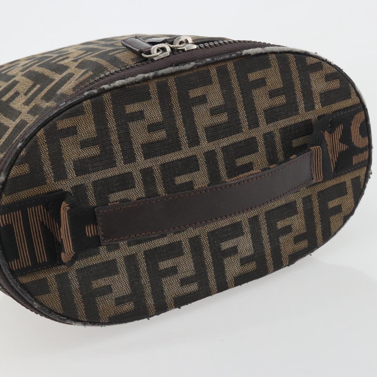 FENDI Zucca Canvas Vanity Pouch Black Brown Auth 195048
