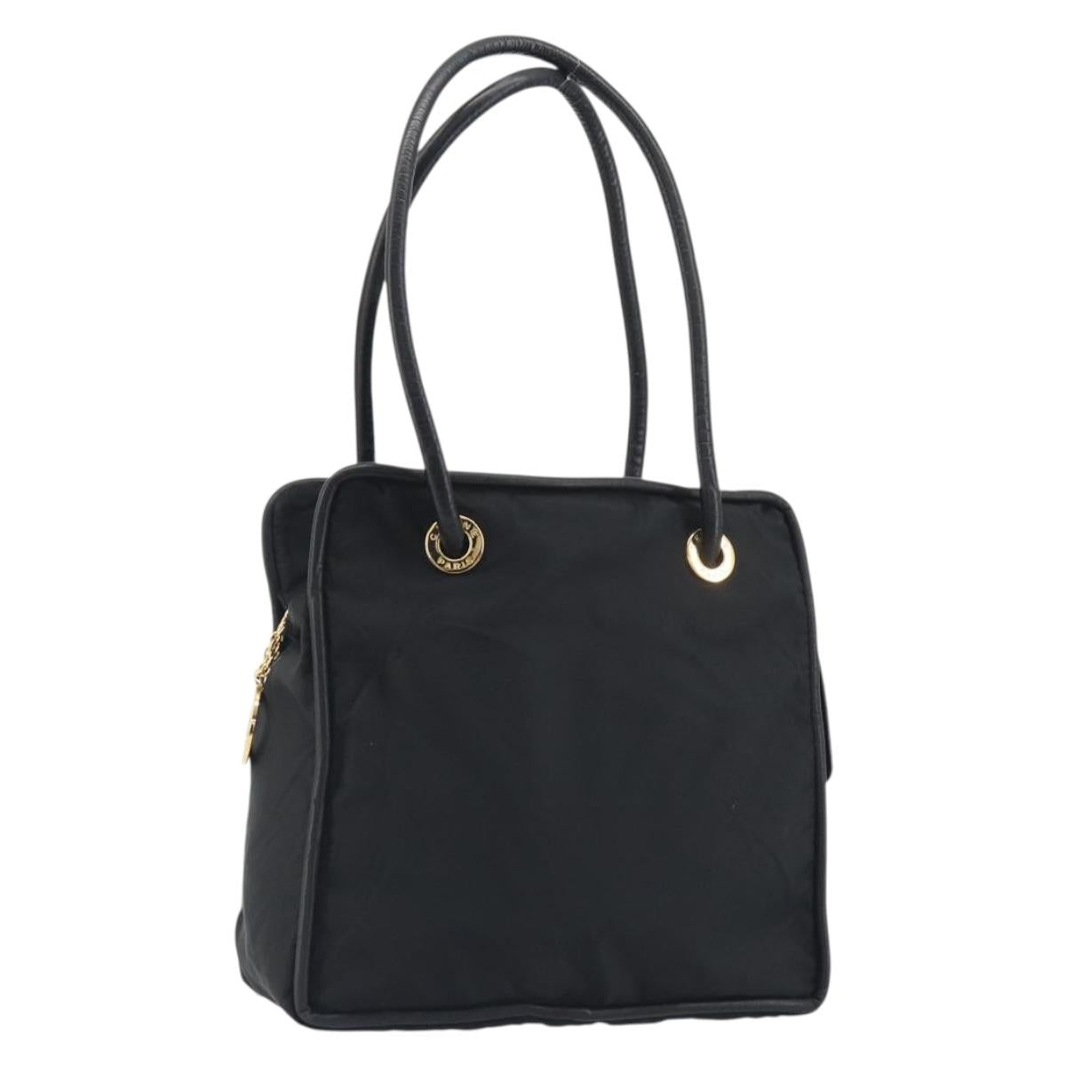CELINE Circle Tote Bag Nylon Black Gold Auth 195054A