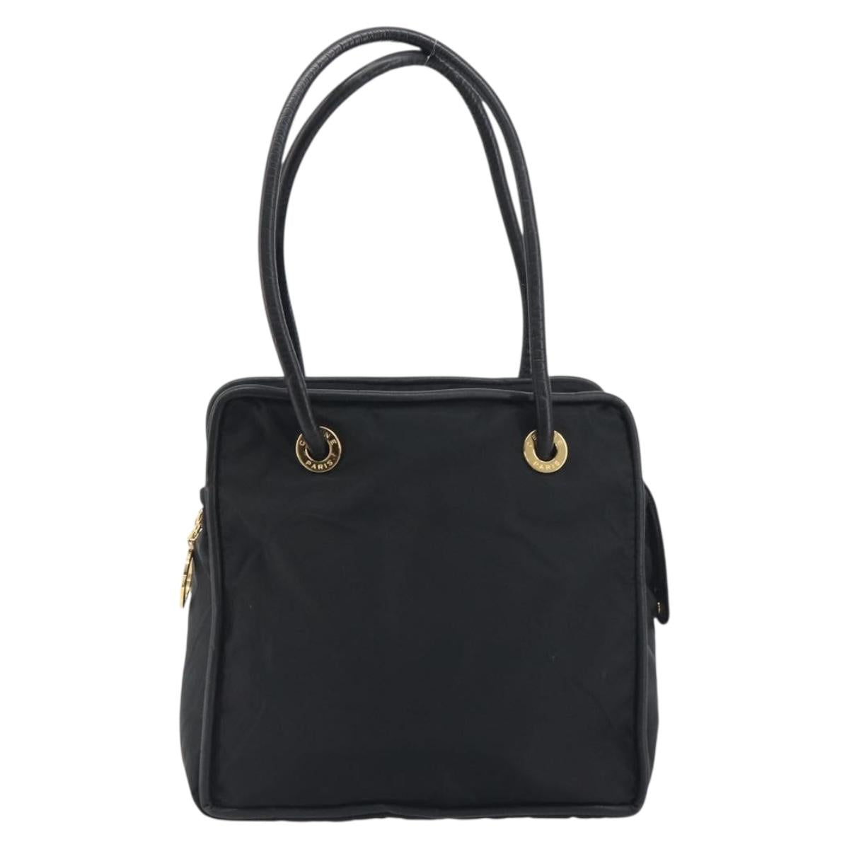 CELINE Circle Tote Bag Nylon Black Gold Auth 195054A