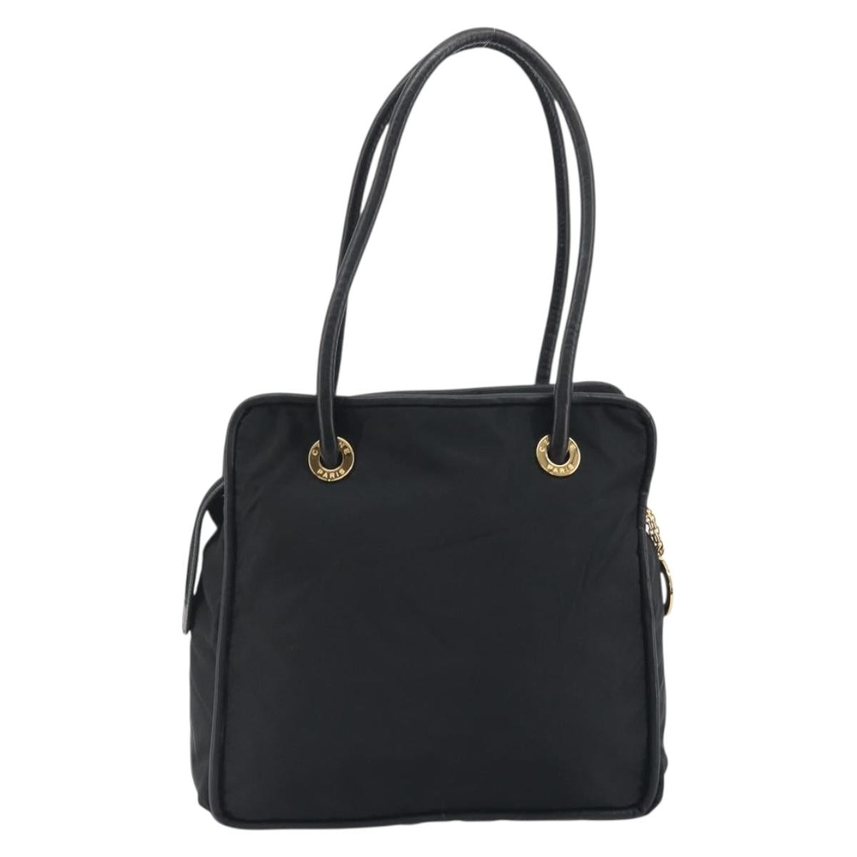 CELINE Circle Tote Bag Nylon Black Gold Auth 195054A