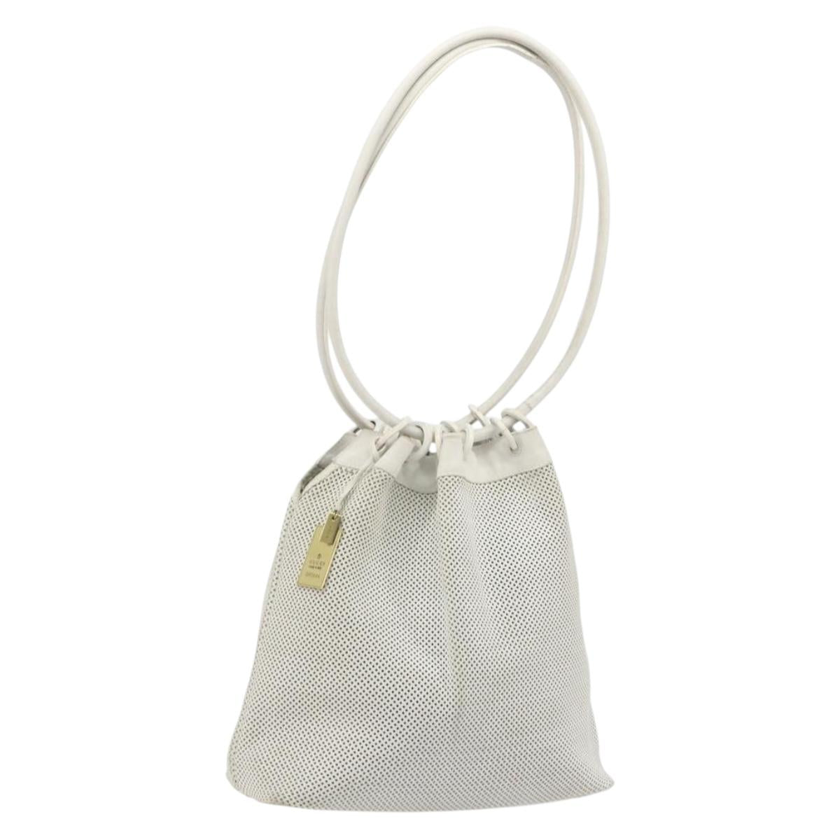 GUCCI Micro GG Canvas Shoulder Bag Leather White 90644 Auth 195055