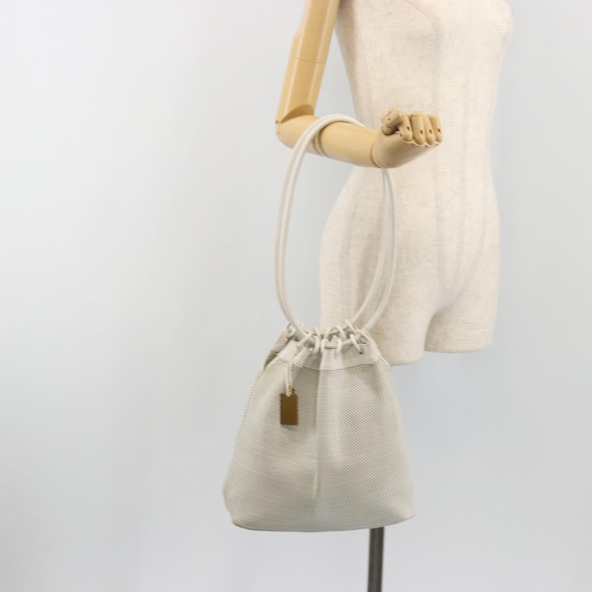 GUCCI Micro GG Canvas Shoulder Bag Leather White 90644 Auth 195055