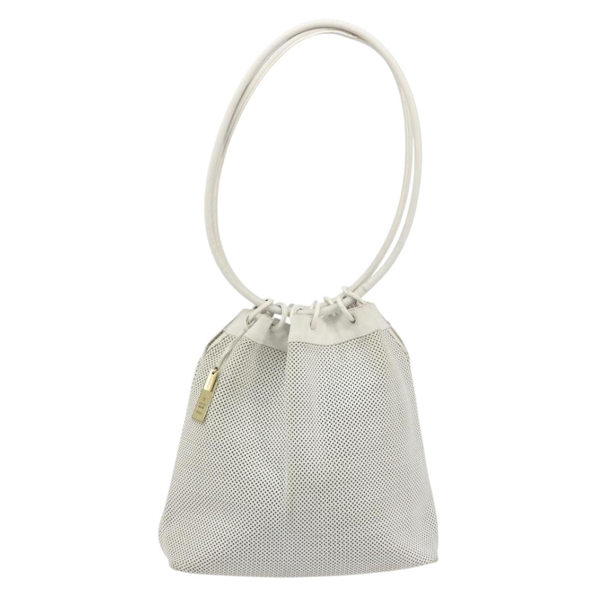 GUCCI Micro GG Canvas Shoulder Bag Leather White 90644 Auth 195055