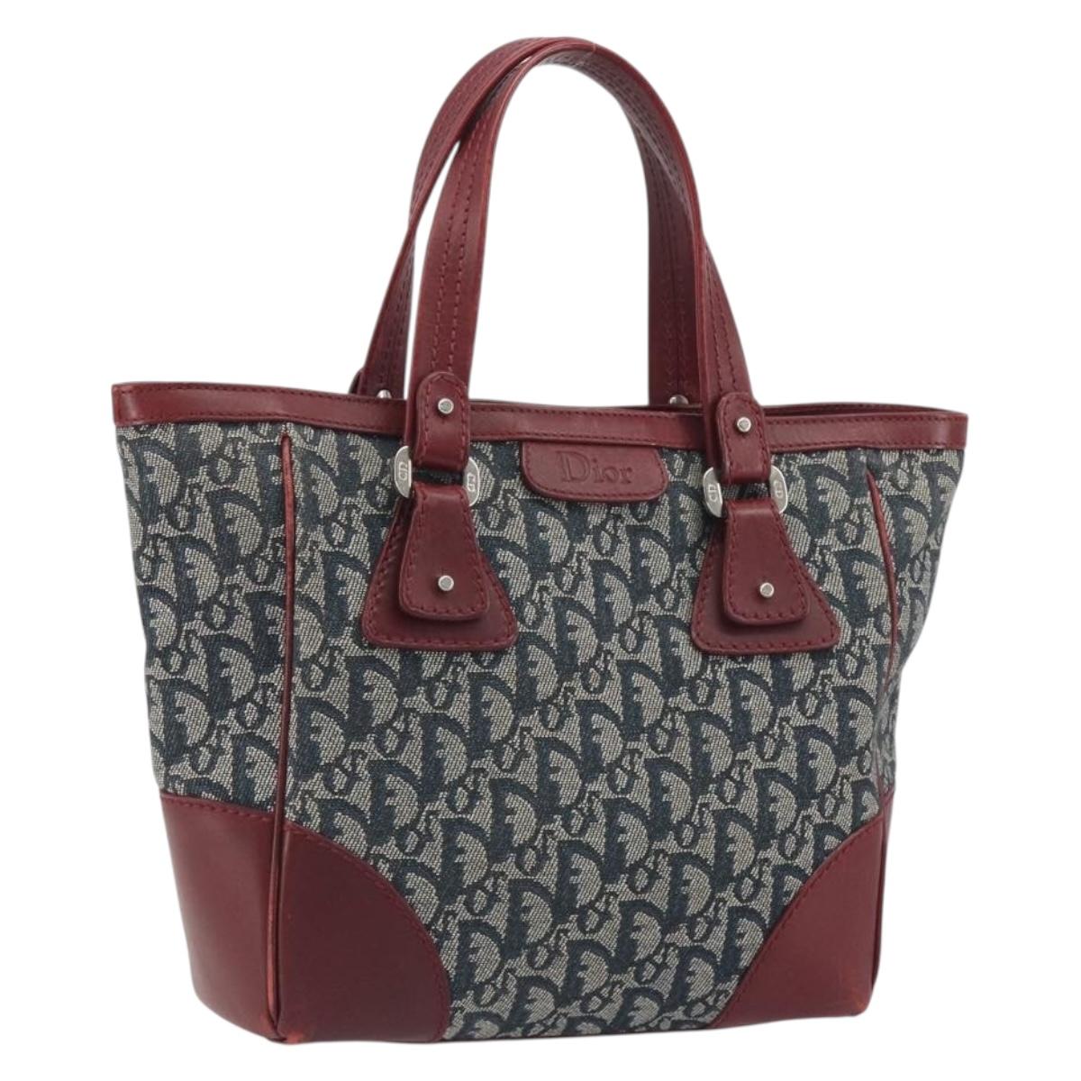 Christian Dior Trotter Canvas Hand Bag Navy Silver Auth 195056A