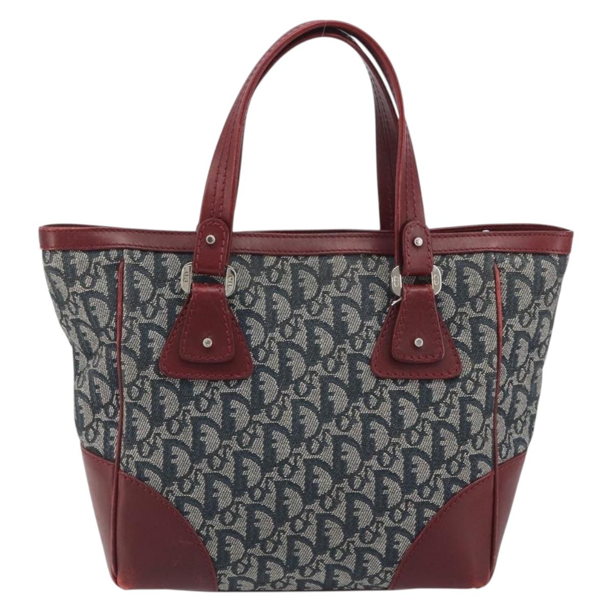 Christian Dior Trotter Canvas Hand Bag Navy Silver Auth 195056A
