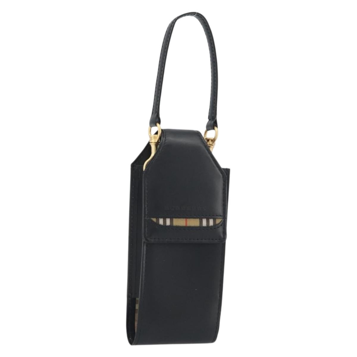 BURBERRY Pouch Leather Black Gold Auth 195059A