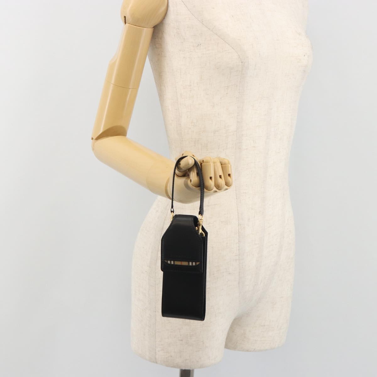 BURBERRY Pouch Leather Black Gold Auth 195059A