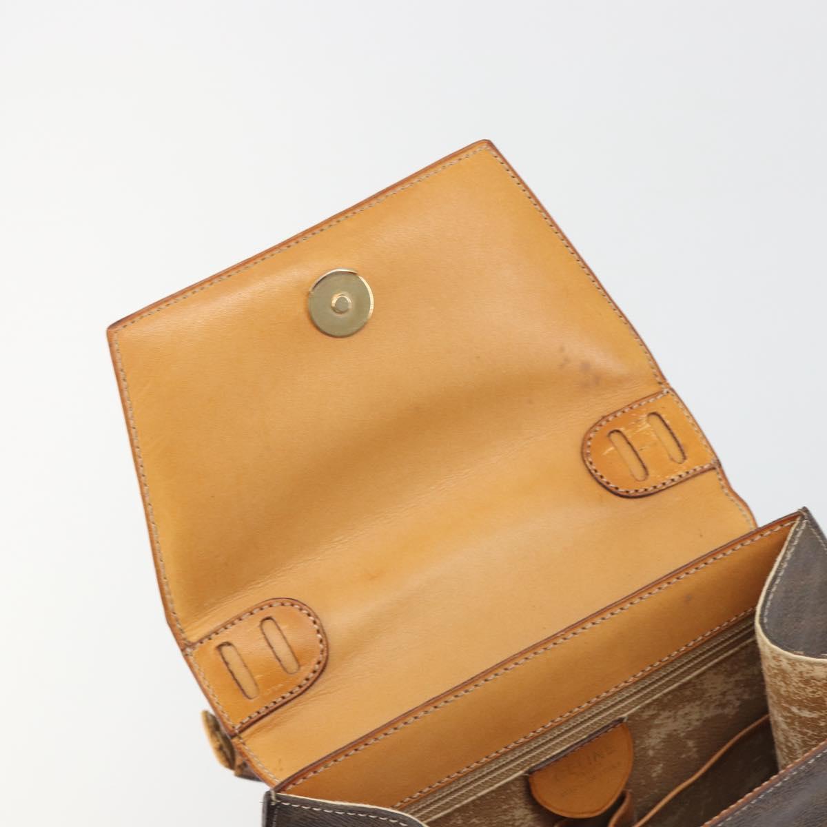 CELINE Macadam Canvas Star Ball Hand Bag PVC Leather Brown Gold Auth 195060