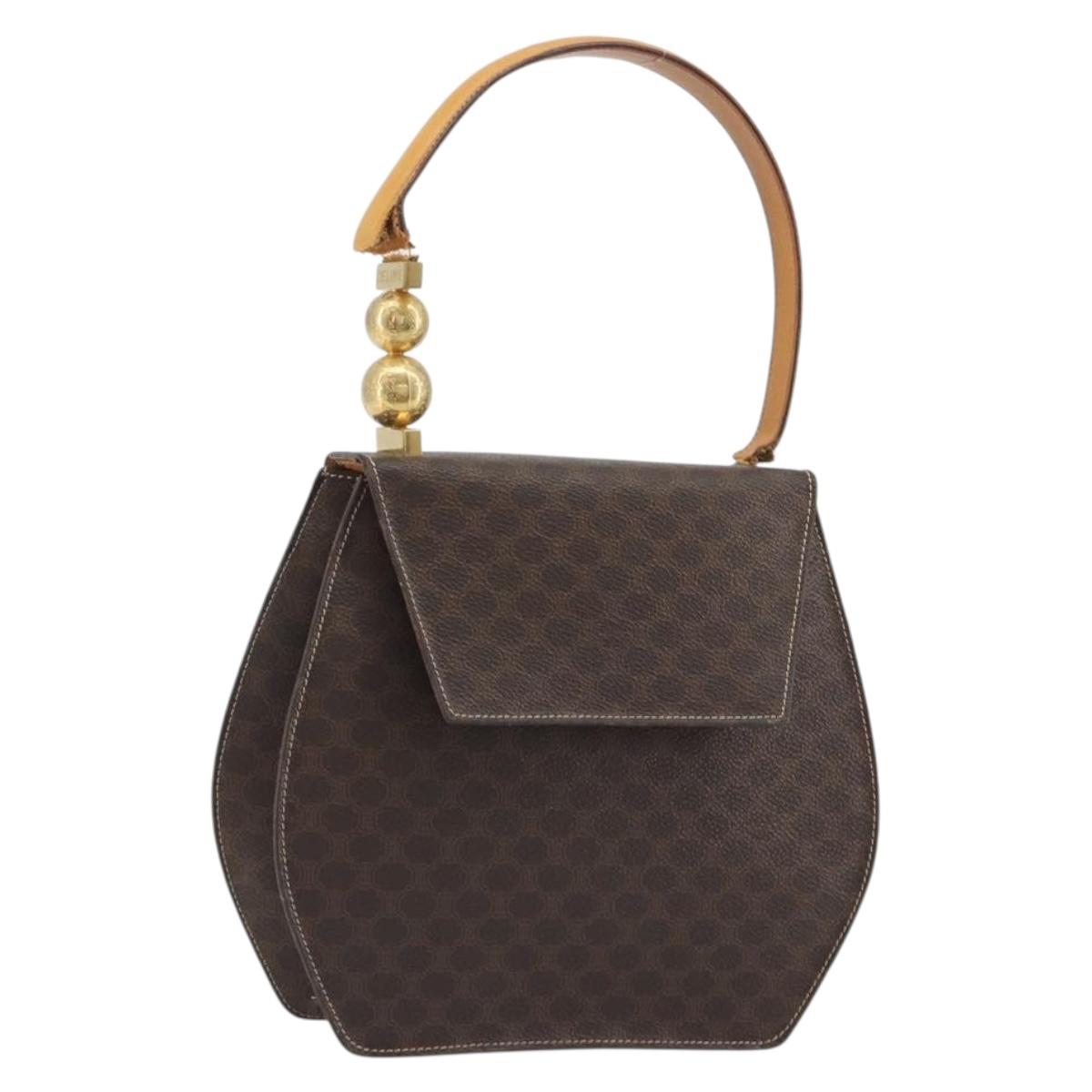 CELINE Macadam Canvas Star Ball Hand Bag PVC Leather Brown Gold Auth 195060