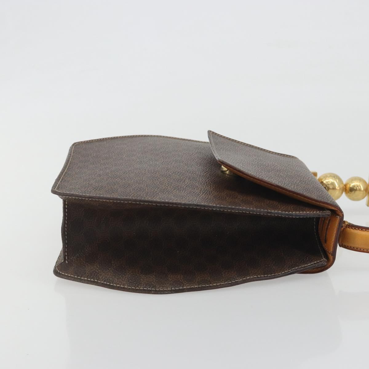 CELINE Macadam Canvas Star Ball Hand Bag PVC Leather Brown Gold Auth 195060