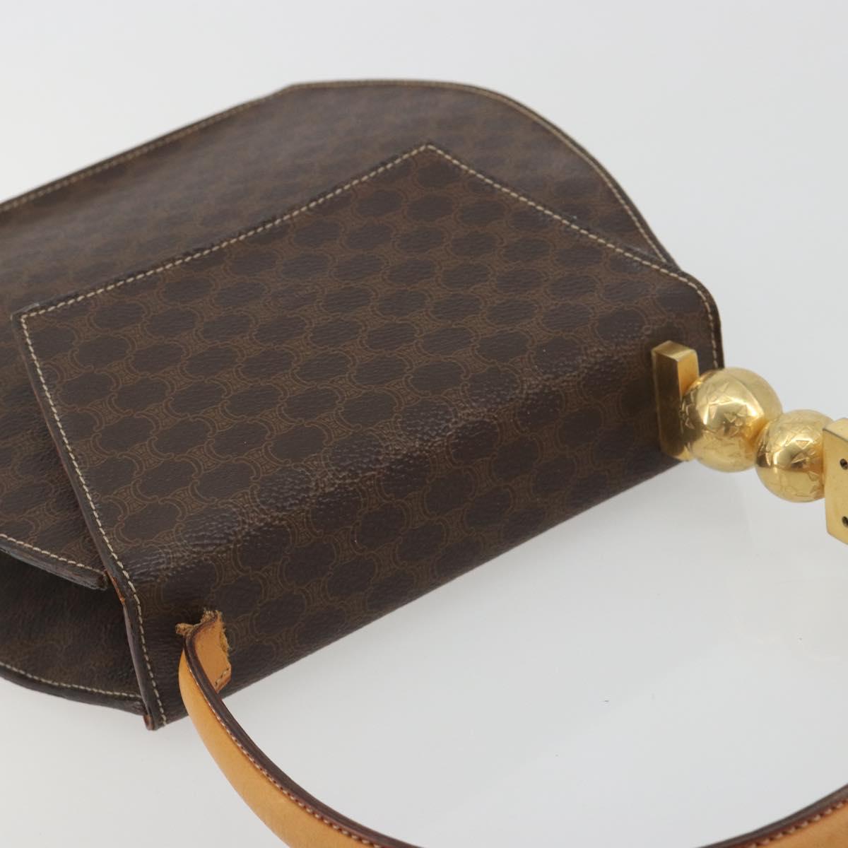 CELINE Macadam Canvas Star Ball Hand Bag PVC Leather Brown Gold Auth 195060