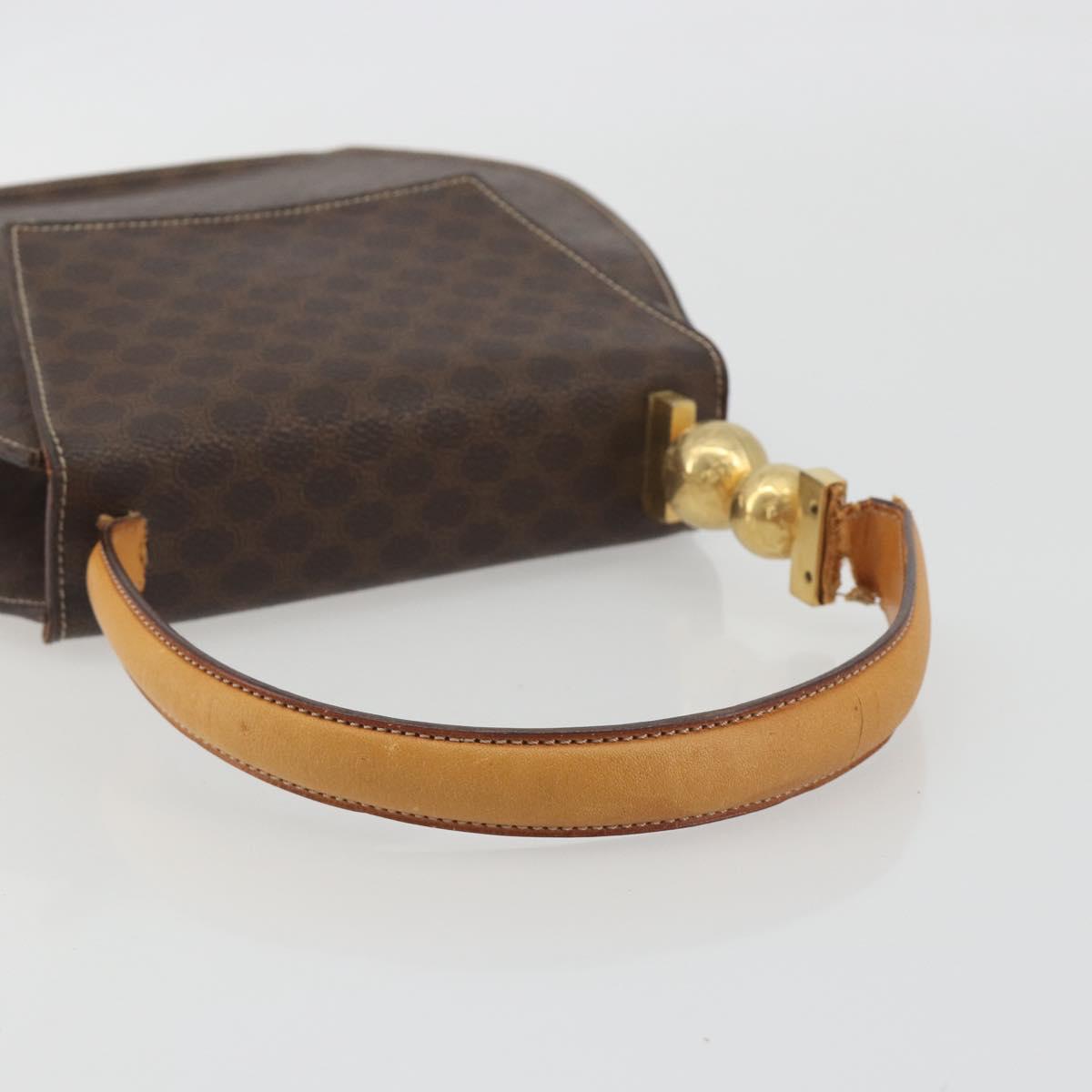 CELINE Macadam Canvas Star Ball Hand Bag PVC Leather Brown Gold Auth 195060