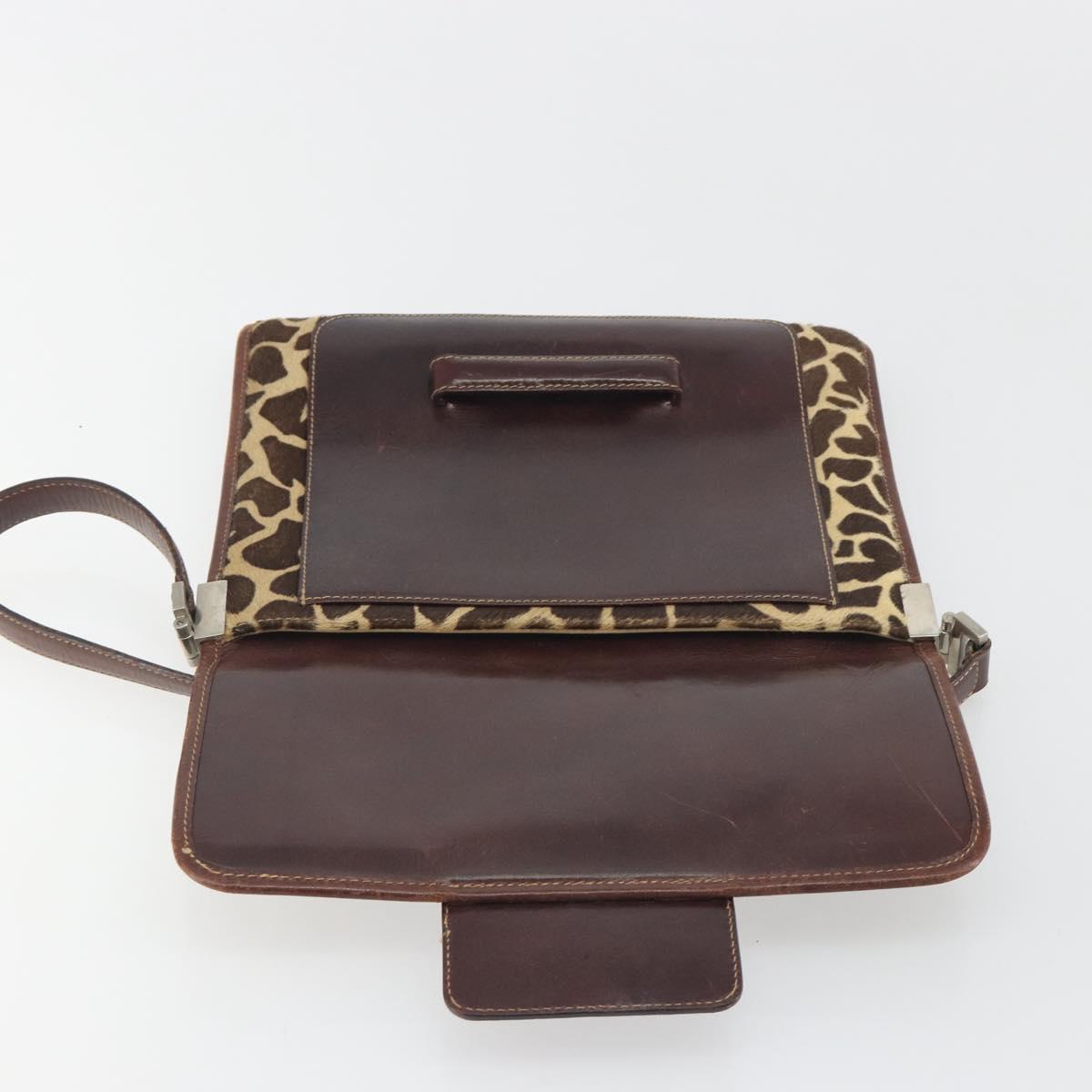 FENDI Shoulder Bag Harako leather Beige Silver Auth 195061