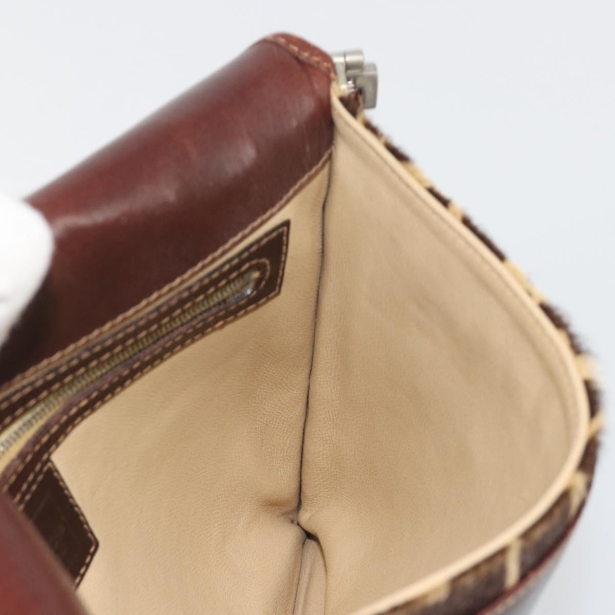 FENDI Shoulder Bag Harako leather Beige Silver Auth 195061