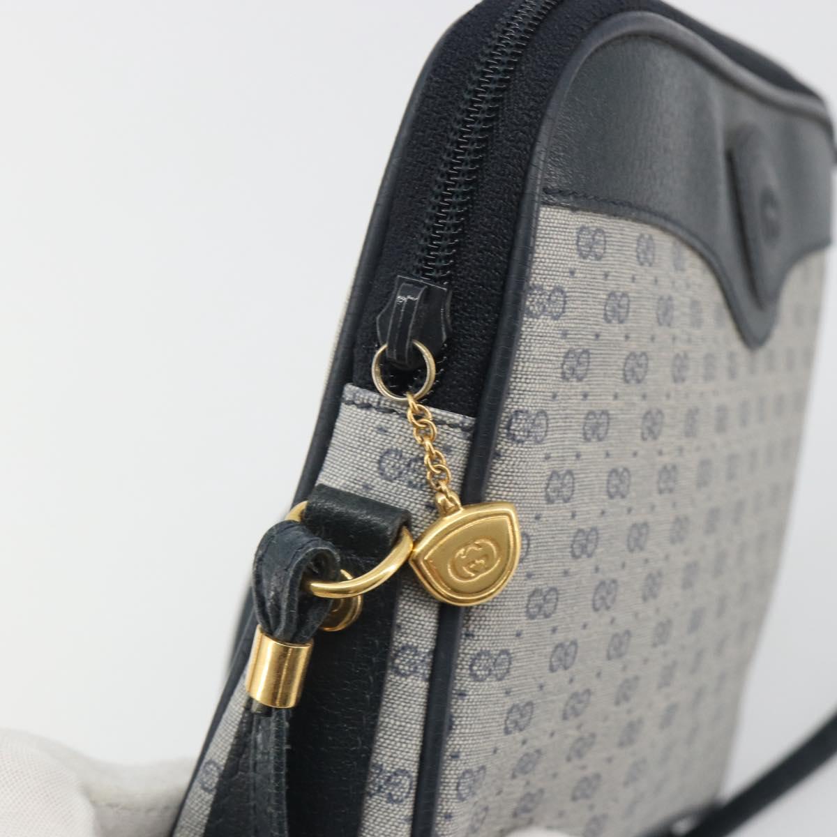 GUCCI Micro GG Canvas Shoulder Bag PVC Navy Gold Auth 195064