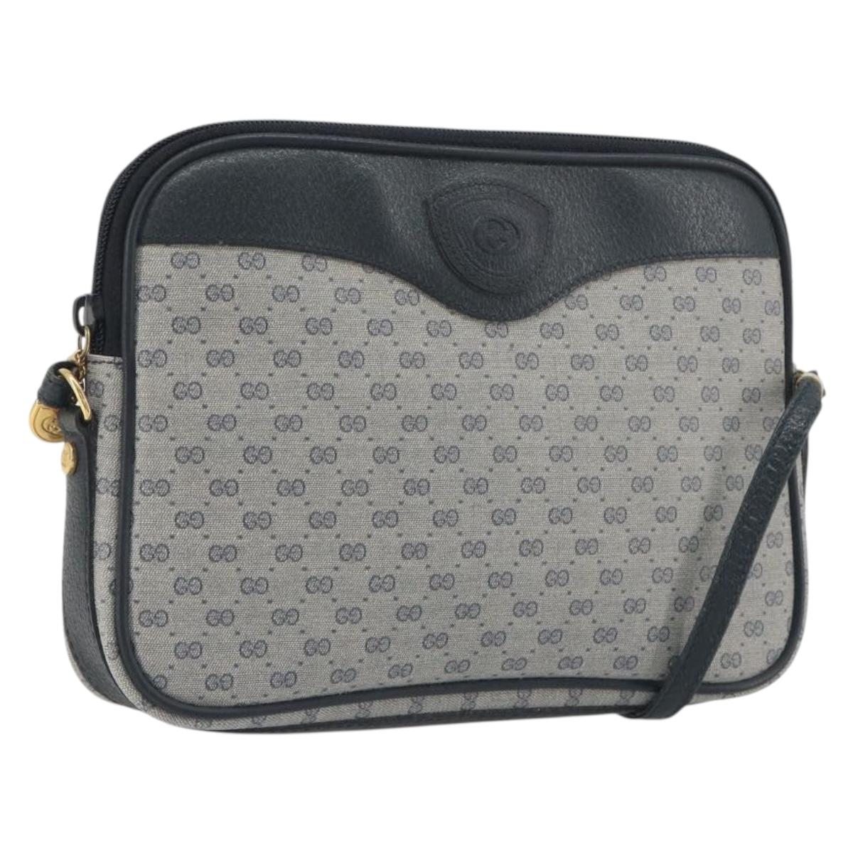 GUCCI Micro GG Canvas Shoulder Bag PVC Navy Gold Auth 195064