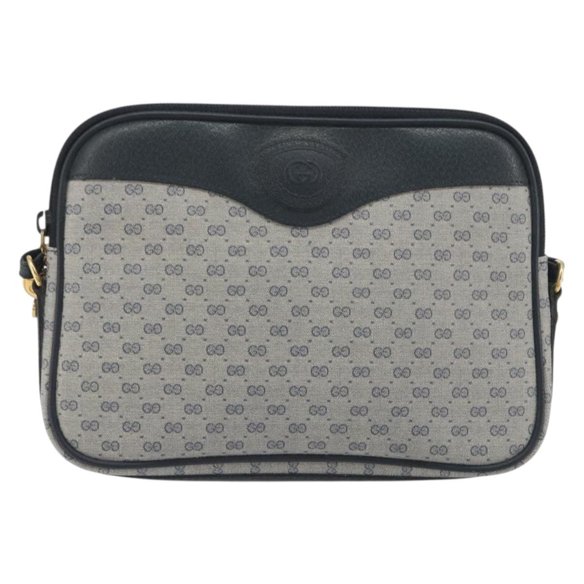 GUCCI Micro GG Canvas Shoulder Bag PVC Navy Gold Auth 195064