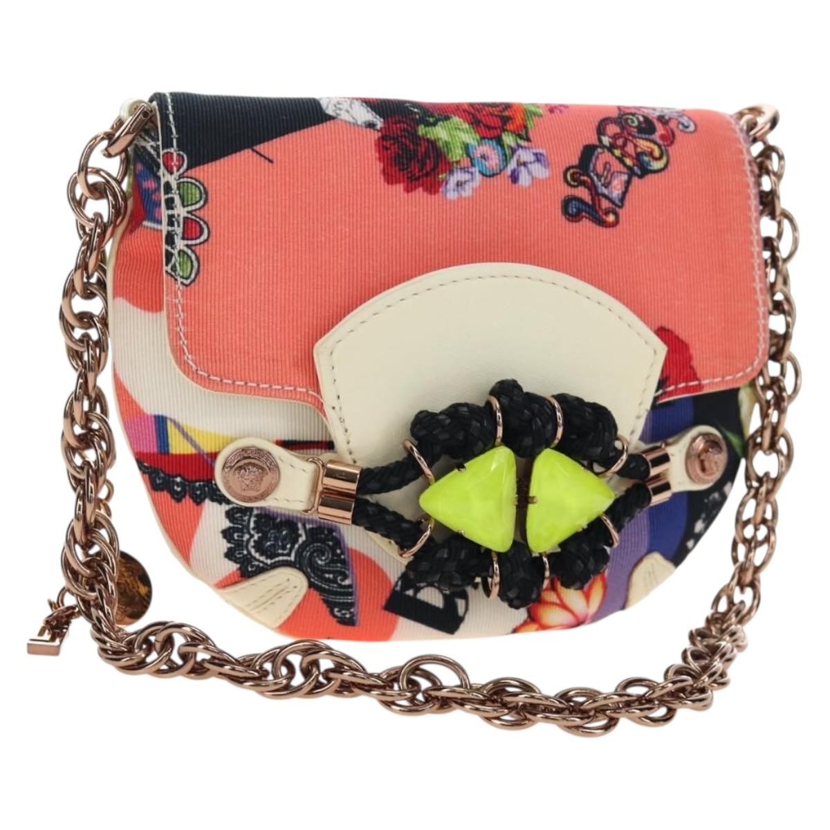 VERSACE Chain Shoulder Bag Canvas Multicolor Gold Auth 195065M