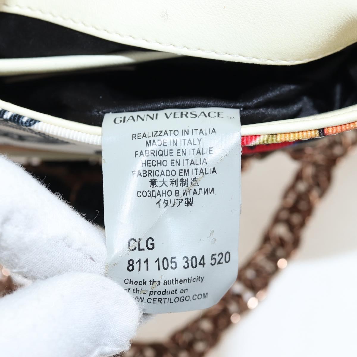 VERSACE Chain Shoulder Bag Canvas Multicolor Gold Auth 195065M