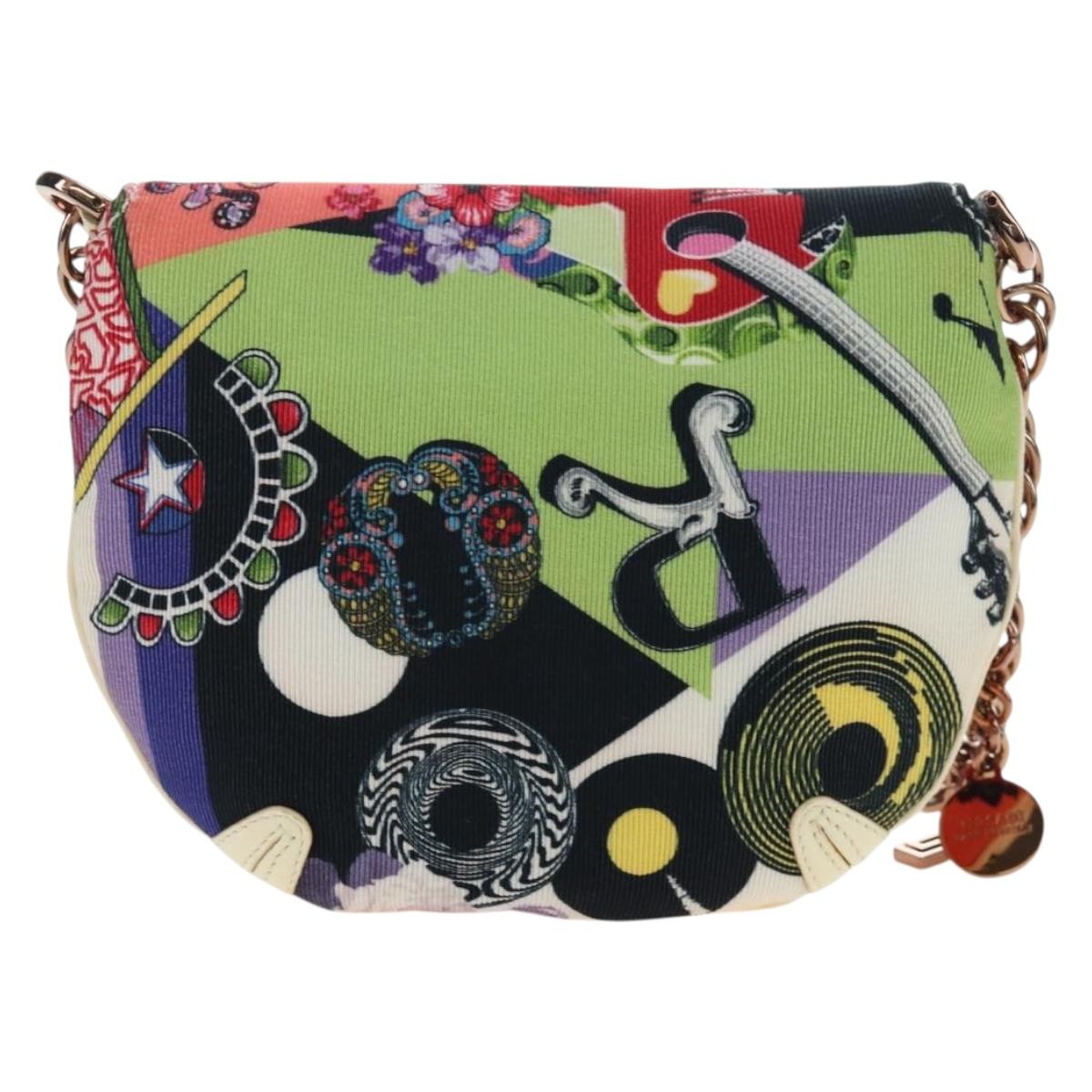 VERSACE Chain Shoulder Bag Canvas Multicolor Gold Auth 195065M