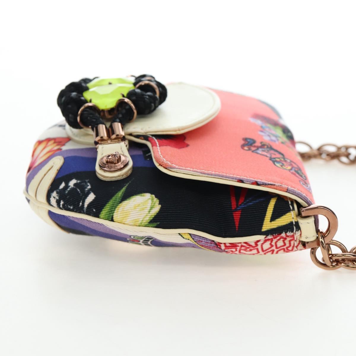 VERSACE Chain Shoulder Bag Canvas Multicolor Gold Auth 195065M