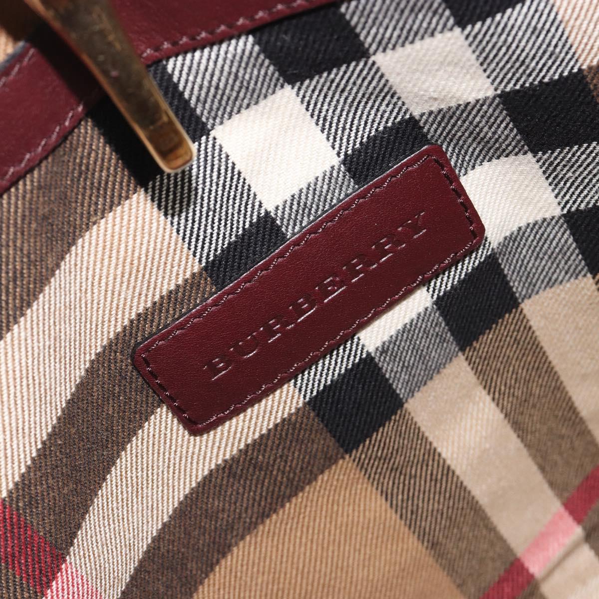 BURBERRY Nova Check Shoulder Bag Canvas Leather Silver Bordeaux Auth 195068