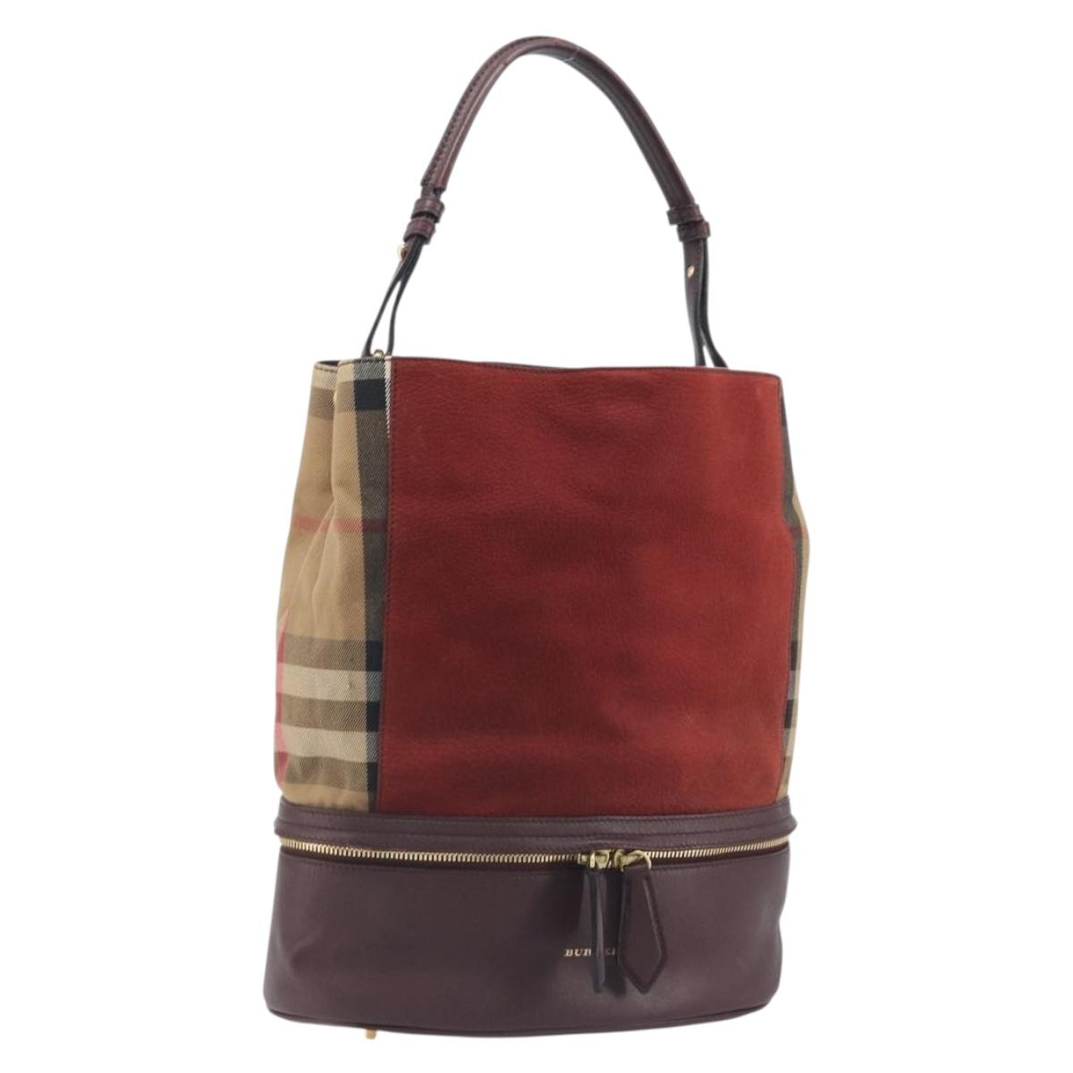 BURBERRY Nova Check Shoulder Bag Canvas Leather Silver Bordeaux Auth 195068