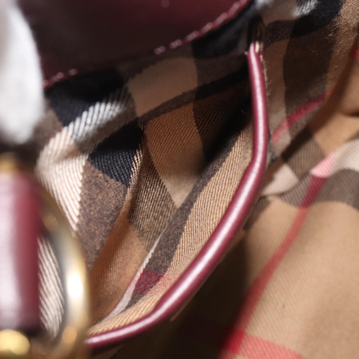 BURBERRY Nova Check Shoulder Bag Canvas Leather Silver Bordeaux Auth 195068