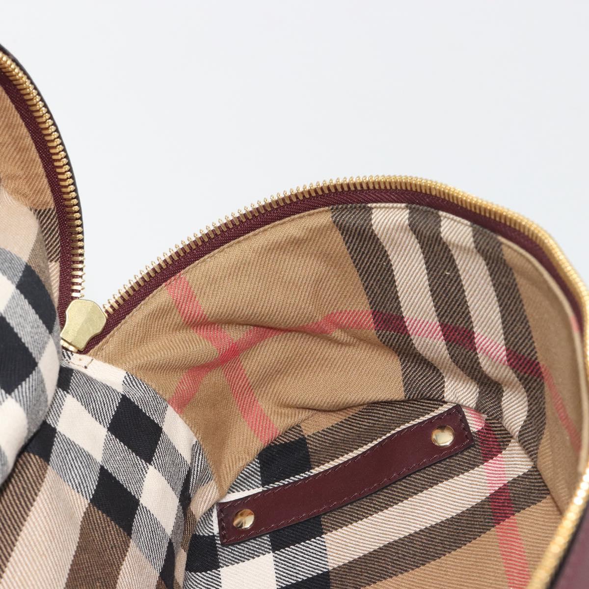 BURBERRY Nova Check Shoulder Bag Canvas Leather Silver Bordeaux Auth 195068