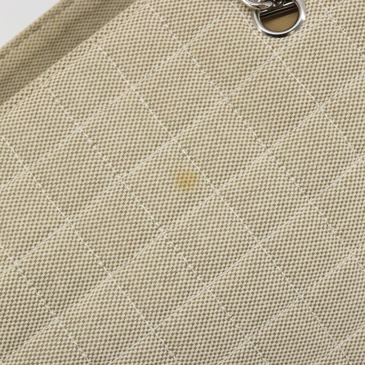 CHANEL Choco Bar Cambon Chain Tote Bag Canvas Beige Silver CC Auth 195070A