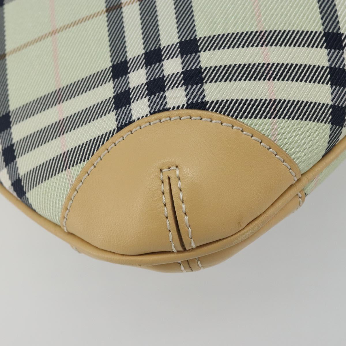 BURBERRY Nova Check Blue Label Shoulder Bag Nylon Green Silver Auth 195078A