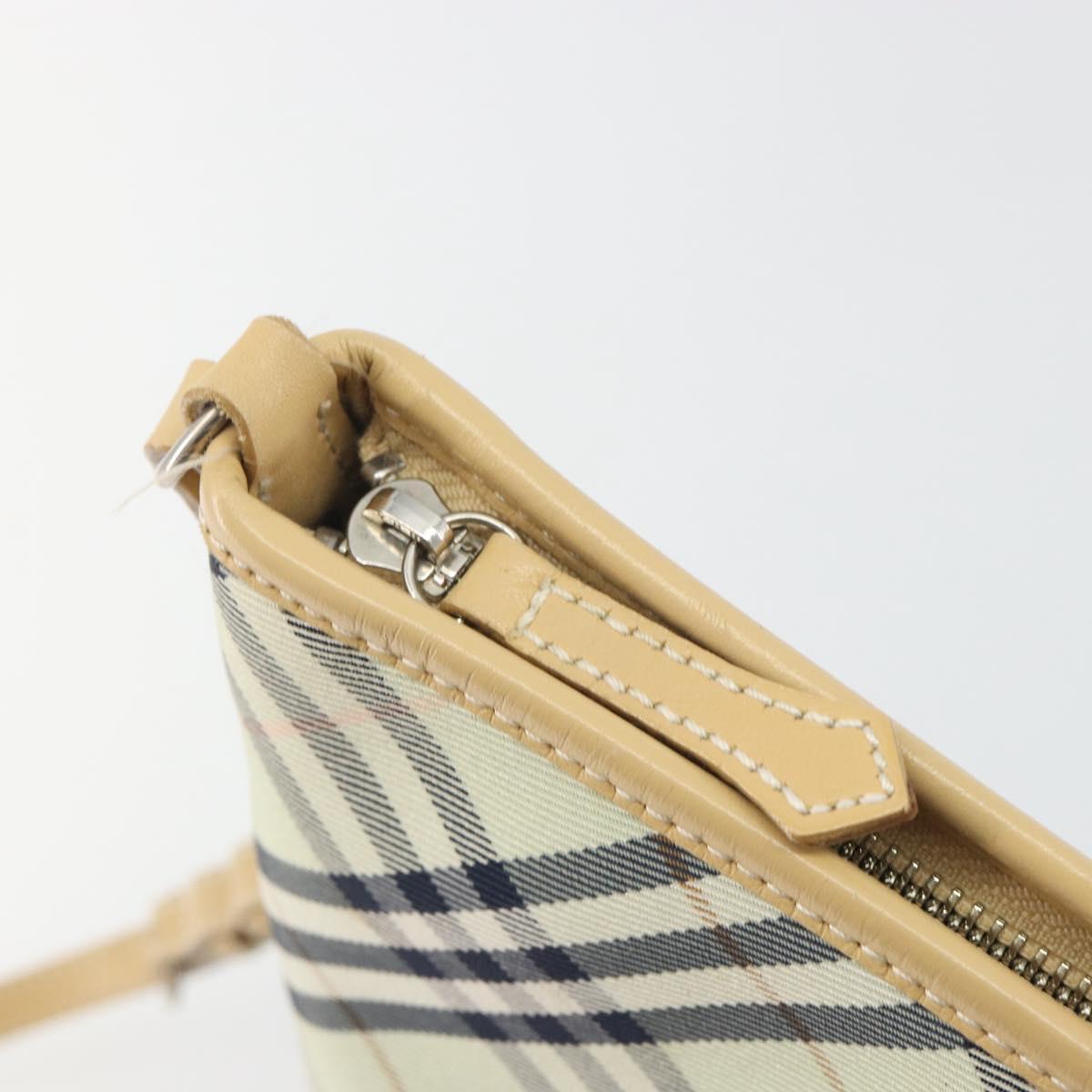 BURBERRY Nova Check Blue Label Shoulder Bag Nylon Green Silver Auth 195078A