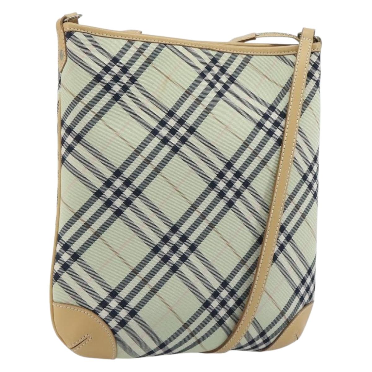 BURBERRY Nova Check Blue Label Shoulder Bag Nylon Green Silver Auth 195078A